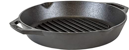 Lodge 12″ Cast Iron Dual Handle Grill Pan, Black