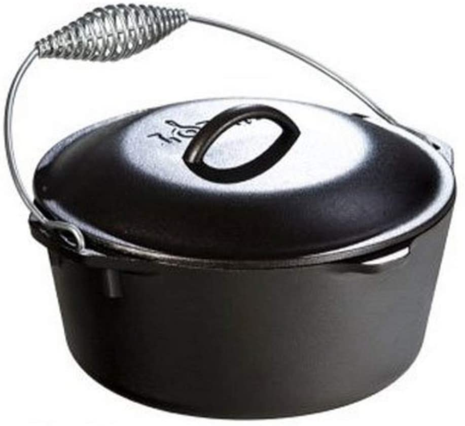 Lodge 5 Quart Cast Iron Dutch Oven. Pre Seasoned Cast Iron Pot and Lid with Wire Bail for Camp Cooking
