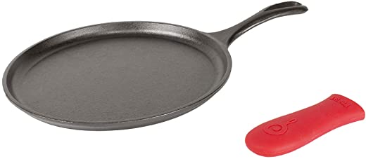 Lodge Cast Iron Griddle and Hot Handle Holder, 10.5″, Black/Red
