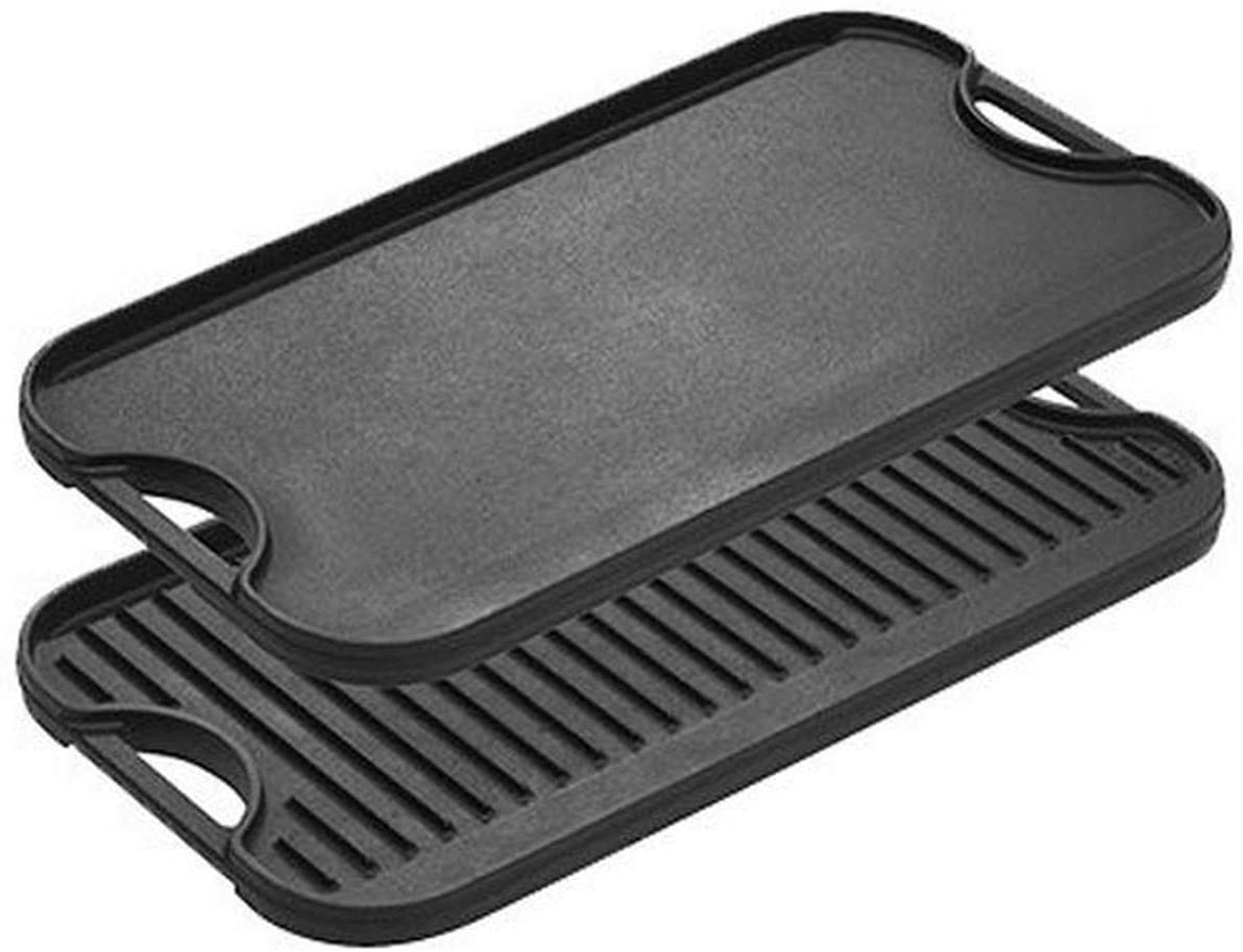 Lodge Pre-Seasoned Cast Iron Reversible Grill/Griddle With Handles, 20 Inch x 10.5 Inch – One tray