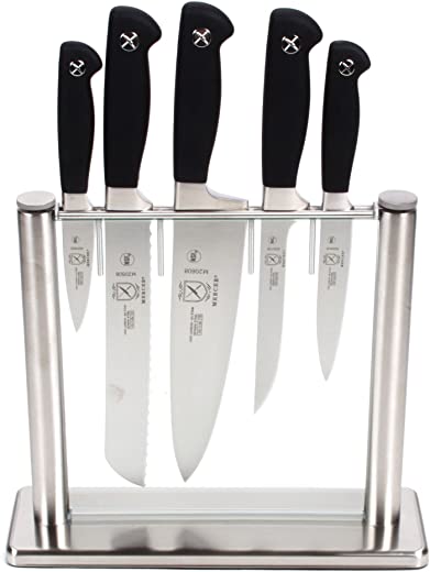 Mercer Culinary Genesis 6-Piece Forged Knife Block Set, Tempered Glass Block