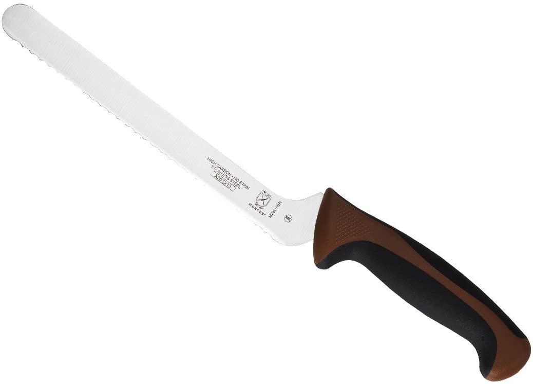 Mercer Culinary Millennia Colors Brown Handle, 8-Inch Offset Wavy Edge, Bread Knife