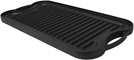 Mirro MIR-19055 Pre-Seasoned Ready to Use Cast Iron Reversible Grill/Griddle with Handles 20 Inch x 10.5 Inch, Black