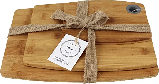 MRKT FINDS Wood Cutting Board Set, Bamboo Cutting Board, Kitchen Chopping Board for Meat, Cheese and Vegetables, Heavy Duty Serving Tray (3-Pieces)