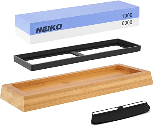 NEIKO 54002A Whetstone Knife Sharpening Stone Set | 2-Sided: 1000 & 6000 Grit | Premium & Highly Durable Corundum Water Stone | Angle Guide &…