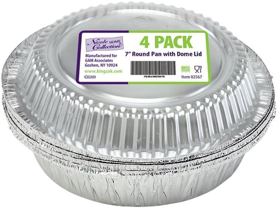 Nicole Home Collection Set with Dome Lid | 7″ | Pack of 4 Aluminum Pans, 7 inch /4 count, Metallic