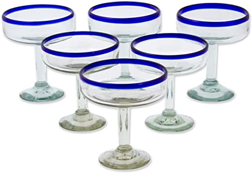 NOVICA Happy Hour Margarita Glass (Set of 6), 5.5″/Large, Blue