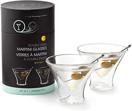 Outset Stemless Martini Glasses Double Wall, 2 Count (Pack of 1), Borosilicate Glassware