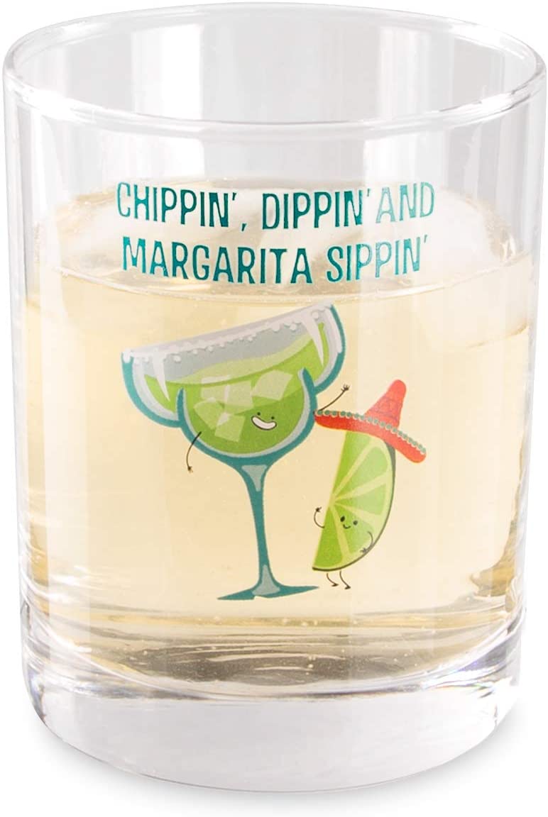 Pavilion Gift Company Chippin’, Dippin’ And Margarita Sippin Low Ball 11 oz Rocks Glass, Green