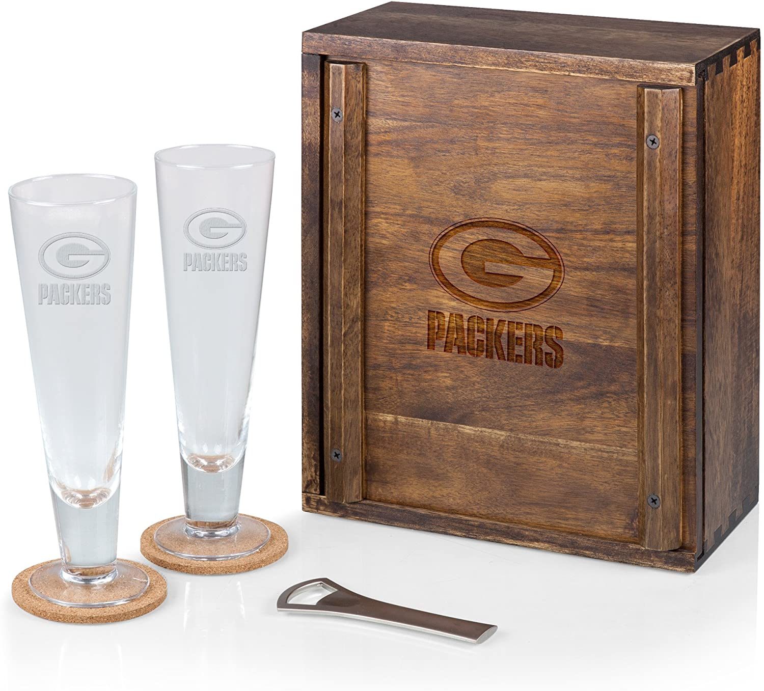 PICNIC TIME Brown Green Bay Packers Pilsner Beer Gift Set for 2