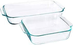 Pyrex Basics Clear Glass Baking Dishes – 2 Piece Value-Plus Pack – 1 Each: 3 Quart Oblong, 2 Quart Square