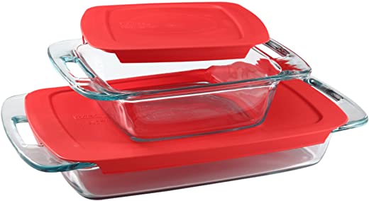 Pyrex Easy Grab Glass Food Bakeware and Storage Containers (4-Piece Set, BPA Free Lids)