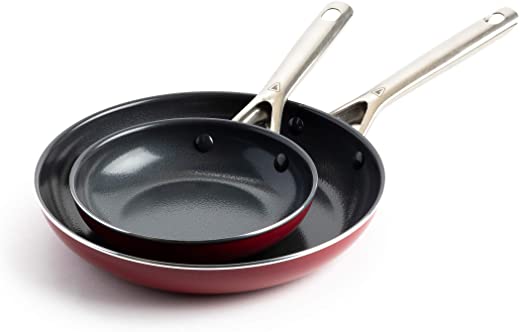 Red Volcano Textured Healthy Ceramic Nonstick Frying Pan/Skillet Set, 7″ and 10″