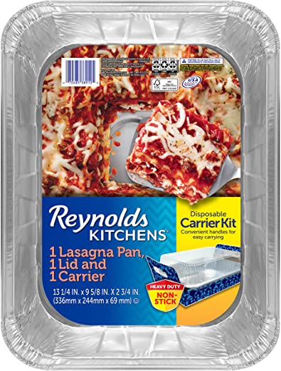 Reynolds Kitchens Aluminum Baking Pans with Carriers & Lids, 14×10 Inch, 3 Count