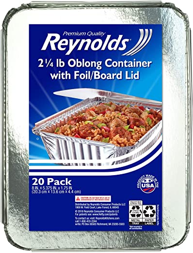 Reynolds to-Go Aluminum Pans with Lids, 8×5.375×1.75 Inch, 20 Count