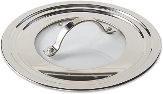 RSVP International Endurance Universal Lid with Glass Insert, Stainless Steel, Fits 5.5″ – 9″ | Secure Tempered Glass | Fits Frying, Sauté, Sauce,…