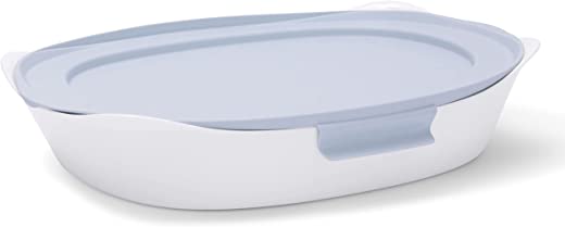 Rubbermaid Glass Baking Dish for Oven, Casserole Dish Bakeware, DuraLite 9″ x 13″, White (with Lid)