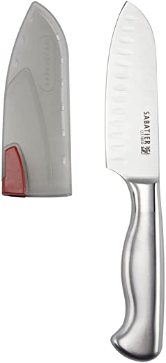 Sabatier Stainless Steel Hollow Handle Santoku Knife with EdgeKeeper Self-Sharpening Sleeve, 5-Inch
