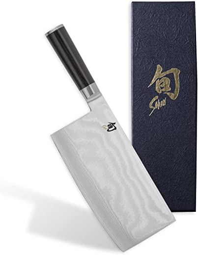 Shun Classic 7 Inch Cleaver Ebony PakkaWood Handle and VG-MAX Damascus Clad, Blade Steel Ultimate Tool for Chopping or Slicing Vegetables, DM0712,…