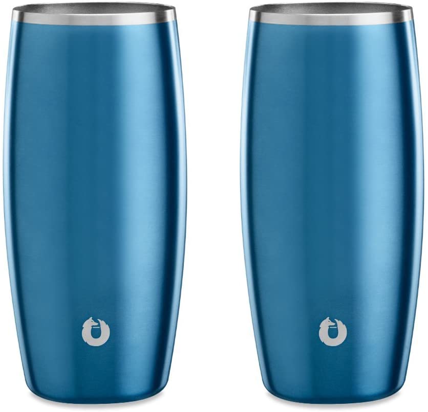 SNOWFOX Elegance Collection Insulated Stainless Steel Beer Glass, 18-ounce Set of 2, Soft Blue