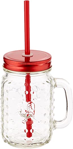 Style Setter Rooster Mugs with Red Lids & Straws (Set of 4), Clear