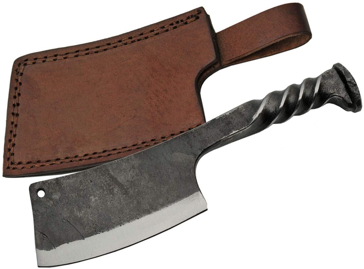 SZCO Supplies 9″” Twisted Handle Railroad Spike Cleaver with Leather Sheath, Gray (HS-4416)