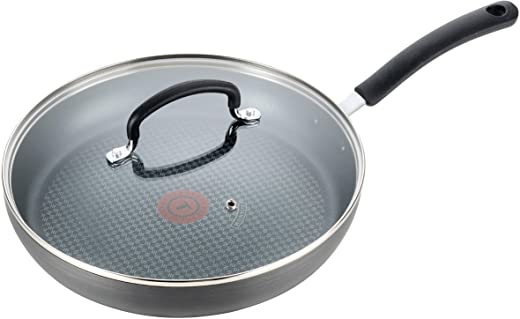 T-fal Dishwasher Safe Cookware Fry Pan with Lid Hard Anodized Titanium Nonstick, 12-Inch, Black
