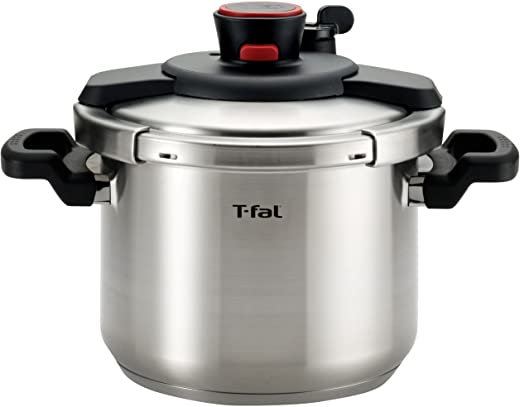 T-fal P45007 Clipso Stainless Steel Dishwasher Safe PTFE PFOA and Cadmium Free 12-PSI Pressure Cooker Cookware, 6.3-Quart, Silver