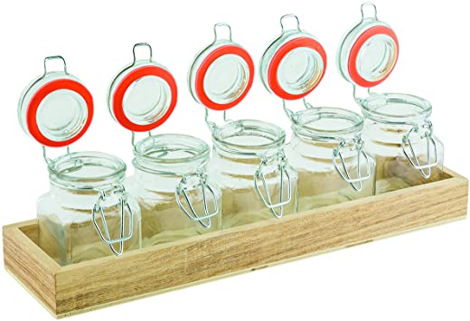 Tablecraft 6 Piece Tasting Flight Jars with Crate (Set of 5), 2.4 oz, Clear