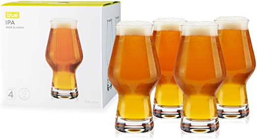 True IPA Glasses, Beer Pint Glasses, Craft Beer Glassware, IPA Glass Set, Set of 4, 16 Ounce Capacity, for Stouts, Pilsners, IPAs