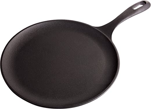 Victoria Cast Iron Round Pan Comal Griddle Seasoned with 100% Kosher Certified Non-GMO Flaxseed Oil, Black