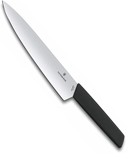 Victorinox 6.9013.22B Swiss Modern Carving Knife for Carving Meat, Slicing and Dicing Meats, Vegetables or Fruits Straight Blade in Black, 8.7 inches