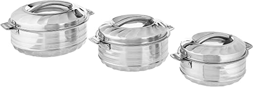 Vinod 3-Piece Insulated Casserole Food Warmer/Cooler Hot Pot Gift Set, 1000mL+1500mL+2500mL, Stainless Steel