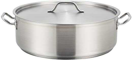 Winco SSLB-15, 15-Quart Stainless Steel Brazier Pan with Cover