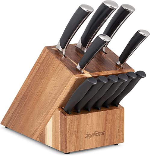 ZYLISS Knife Block Set, 12 piece Professional Kitchen Cutlery Knife Set with German Stainless Steel Knives and Acacia Storage Block