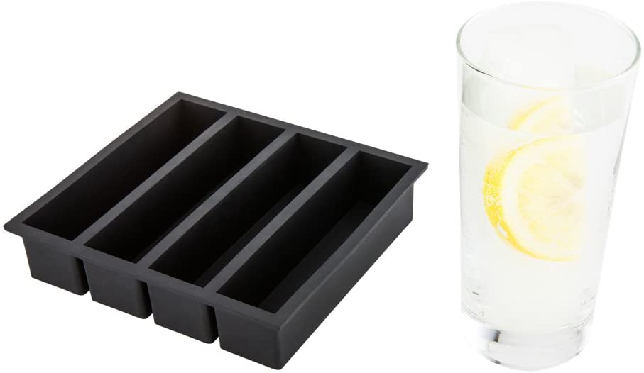 5.25-inch Slab Ice Tray – Makes 4 Long Rectangle Cubes: Perfect for Commercial Bars or Home Use – Constructed from Durable Black Silicone -…