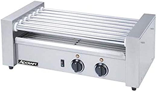 Adcraft RG-07 7-Roller Hot Dog Grill, Stainless Steel, 560-Watts, 120v, NSF