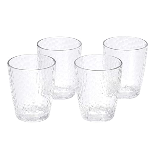 Amazon Basics Tritan Hammered Texture Double Old Fashioned Glasses – 14-Ounce, Set of 4