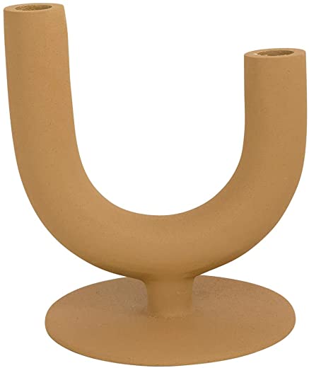 Bloomingville Textured Metal Double Taper Candle Holder, 7″ L x 7″ W x 8″ H, Mustard