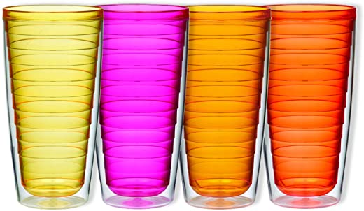 Boston Warehouse Insulated Plastic Tumblers, 24-Ounce, Set of 4, Sunset Collection