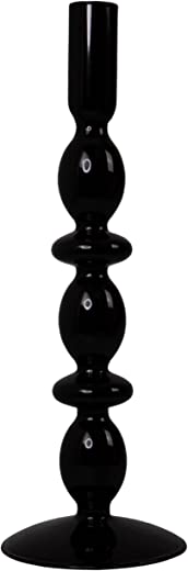 C&C Curated and Cozy Black Glass Tall Candle Holder (Black)