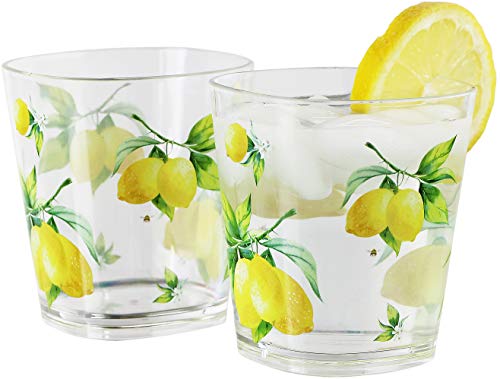Calypso Basics Fresh Lemons by Reston Lloyd, 14oz Acrylic Rock Drinkware, Set of 6, white, lemon, green