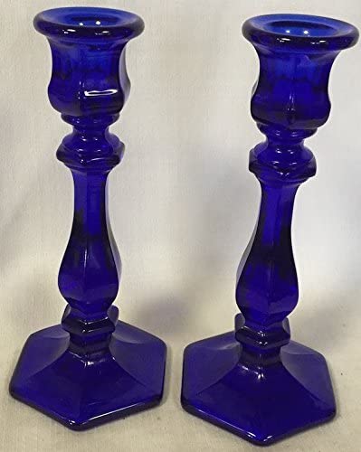 Candlestick Holders Set of 2 – Paneled – Mosser Glass USA (Cobalt Blue)