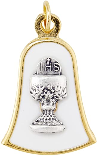 CBC Group Creed-Silver with Gold-Plate and Enamel Bell-Shaped Medal, 12-Count, First Communion-Chalice