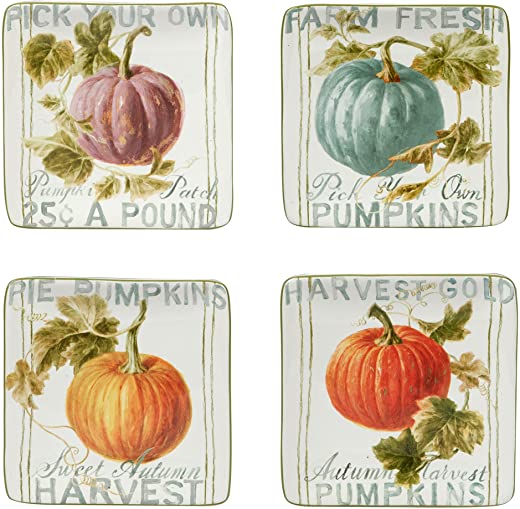 Certified International Autumn Harvest Set Square Canape/Luncheon Plates, Set of 4, Multicolor
