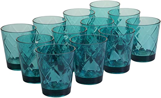 Certified International Teal 15 oz Acrylic Double Old Fashion Drinkware (Set of 12), Teal