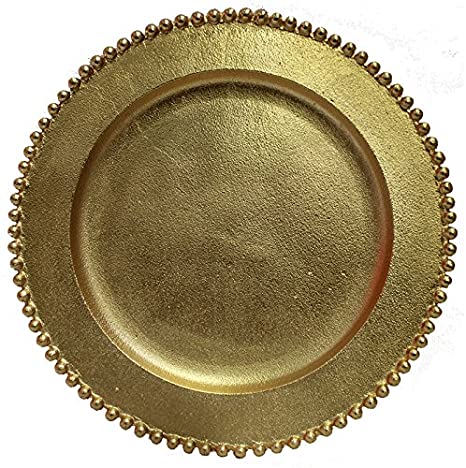 Charge It By Danny Beaded Aluminum Rich Farmhouse Theme Charger Plates, 12.5 inch, Gold