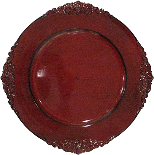 ChargeIt by Jay Charge It by Jay Embossed Charger 14” Decorative Melamine Service Plate, 13″, Red