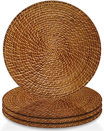 ChargeIt by Jay Set of 4 Round Charger Plate Large 15â€ Decorative Rattan Plate for Home & Professional Fine Dining -For Upscale Catering Events,…