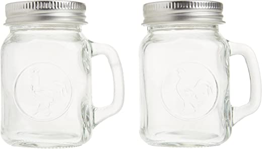 Circleware Mason Jar Rooster Mug Salt and Pepper Shakers, 5 oz, Clear